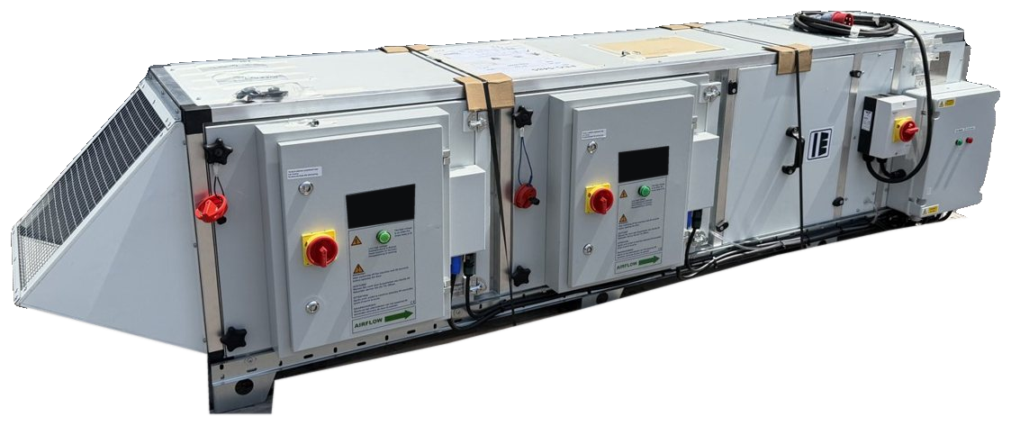 Railvent air handling unit with guarded intake hood and control isolators, shown on a transparent background