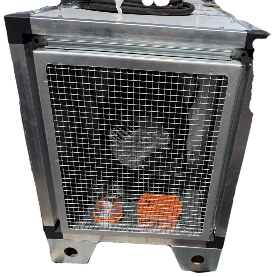 Mesh fan guard at the end of the Railvent unit